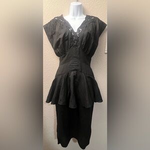Nancy Johnson Black Peplum Dress – Size 12 – Victorian Inspired Whimsical Goth
